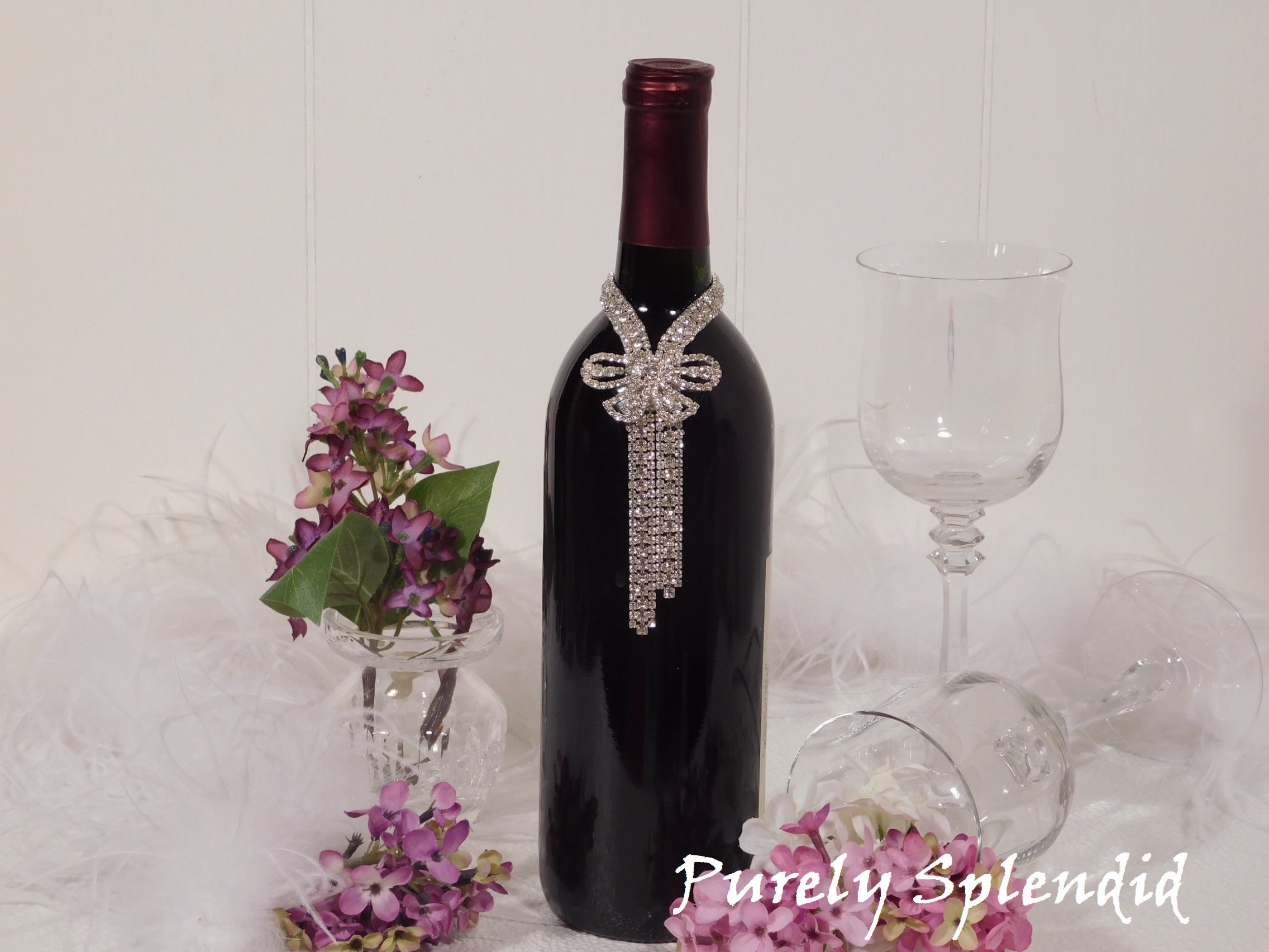 Sparkling Rhinestone Bow Bottle Bling on a wine bottle