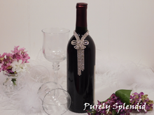 Load image into Gallery viewer, Sparkling Rhinestone Bow Bottle Bling shown on a standard size wine bottle
