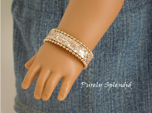 18 inch doll shown wearing a Rose Gold Laux Leather Bracelet