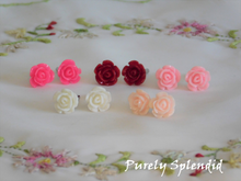 Load image into Gallery viewer, Five pairs of Rose Studs, Rose, Red, Light Pink, White and Misty Rose
