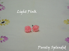 Load image into Gallery viewer, Light Pink Rose Stud Earrings shown on a white background
