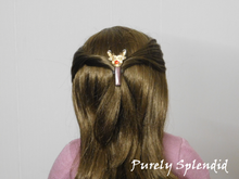 Load image into Gallery viewer, 18 inch doll shown wearing one Rudolph Reindeer Hair Clip in her hair
