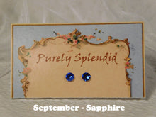 Load image into Gallery viewer, September Birthstone Sapphire Studs for 18 inch dolls
