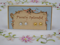 Silver and gold small classic 2mm stud earrings for 18 inch girl doll showing both pairs American made | Purely Splendid
