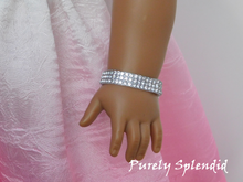 Load image into Gallery viewer, 18 inch doll shown wearing a Sparkling Rhinestone Bracelet
