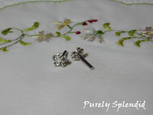 Load image into Gallery viewer, Sparkling Flower Studs for dolls who wear 2mm studs
