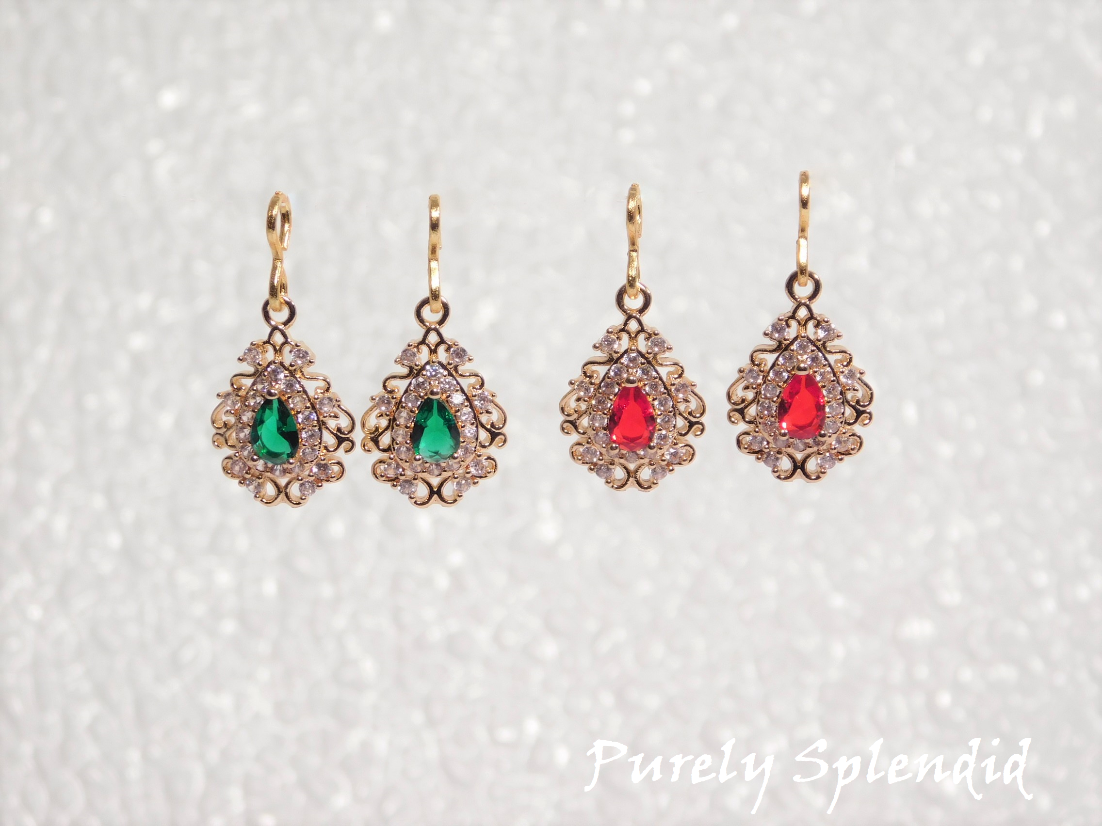 Sparkling Green and Sparkling Red Glamour Earrings shown on a white background