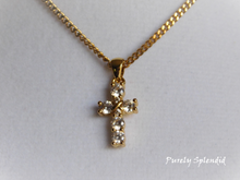 Load image into Gallery viewer, Beautiful Sparkling Gold Cross on a simple gold colored chain
