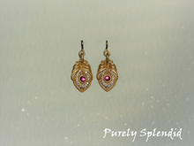 Load image into Gallery viewer, Matching Golden Peacock Feather Earrings.

