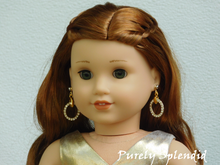 Load image into Gallery viewer, 18 inch doll shown wearing a pair of Sparkling Gold Hoop Earring Dangles &quot;to use with 2mm studs&quot;
