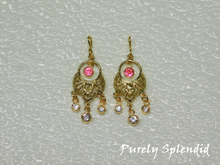 Load image into Gallery viewer, Sparkling Indian Fashion Earrings with a Dark Pink center
