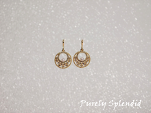 Load image into Gallery viewer, Gold colored Sparkling Indian Pearl Earrings shown on a white background
