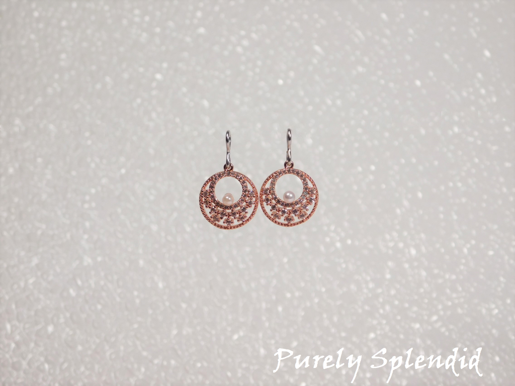 Rose Gold Sparkling Indian Pearl Earring shown on a white background