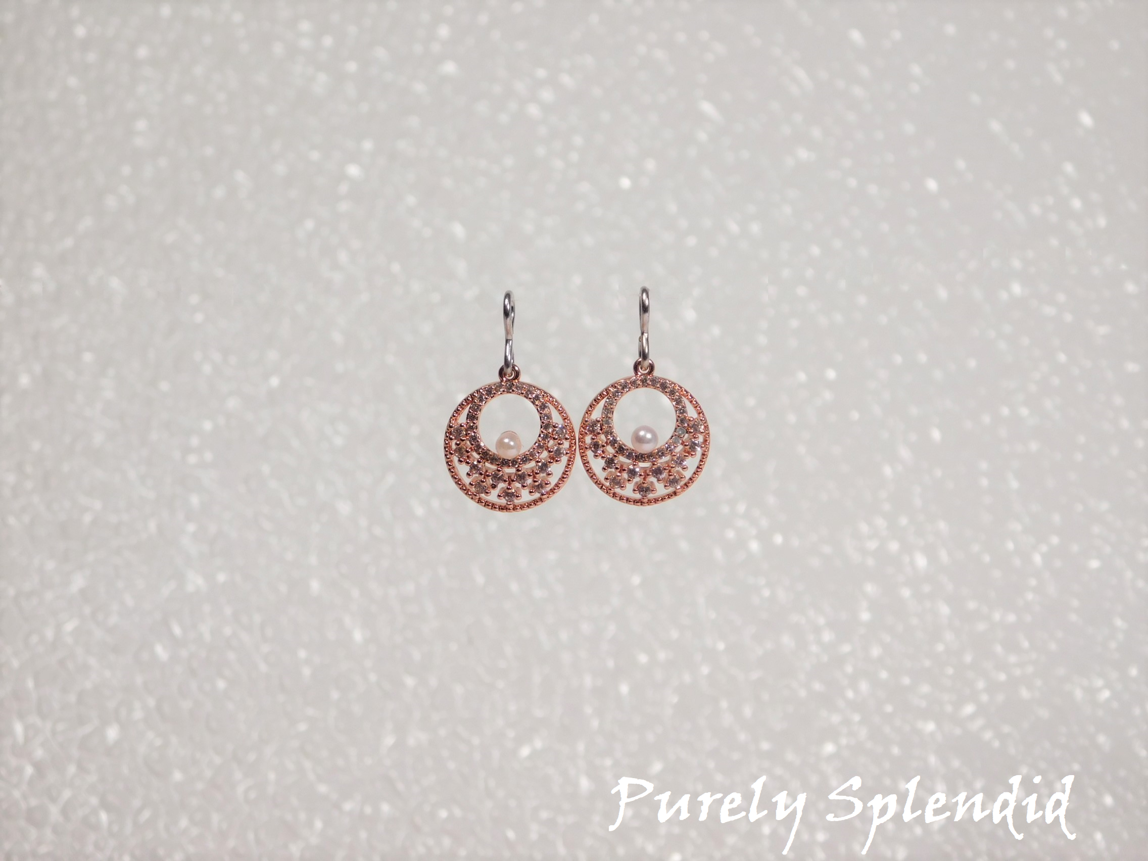 Rose Gold Sparkling Indian Pearl Earring shown on a white background