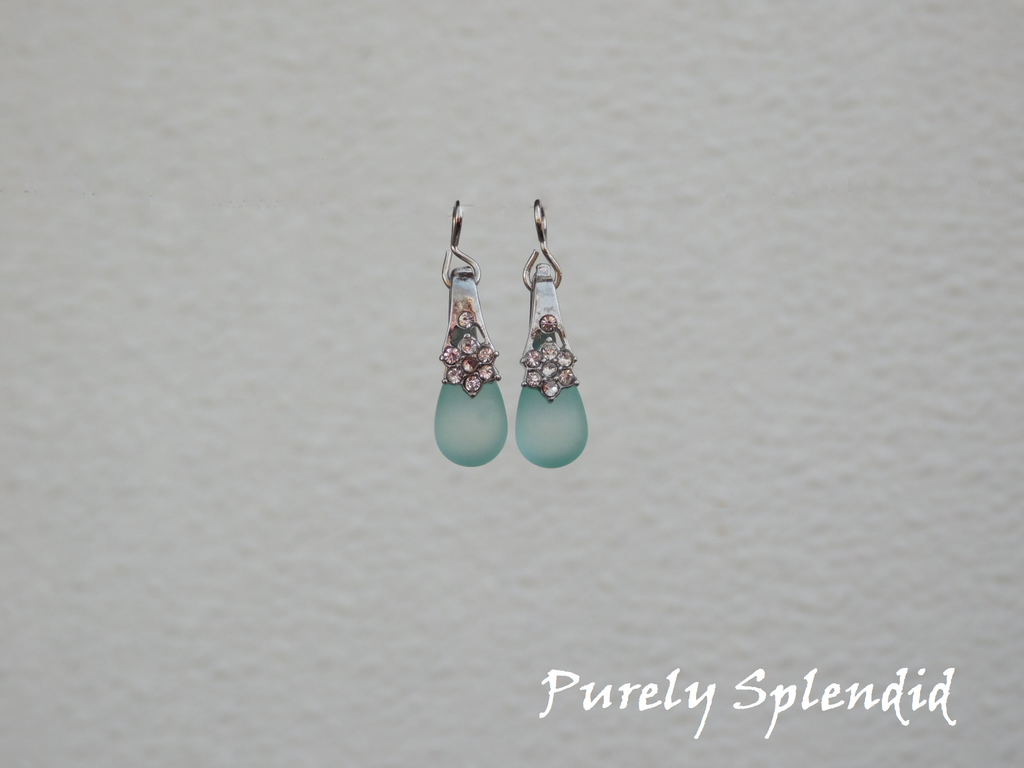 Sparkling Pastel Drop Earrings in Aqua