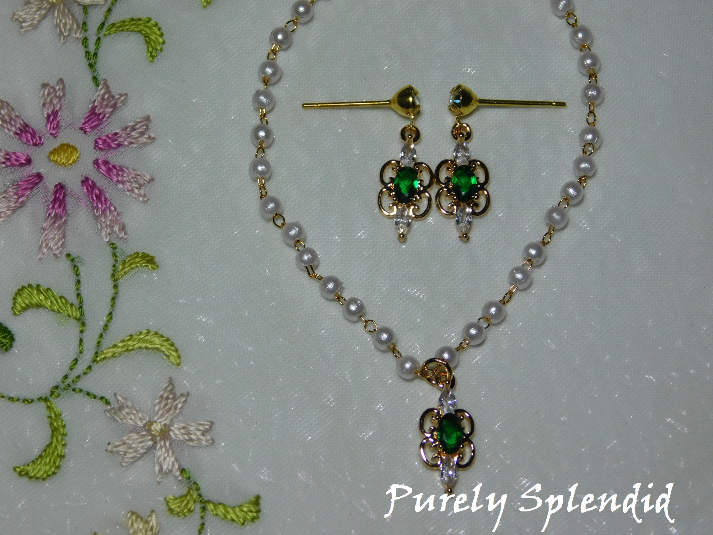 Sparkling Pearl Evening Necklace and Earrings