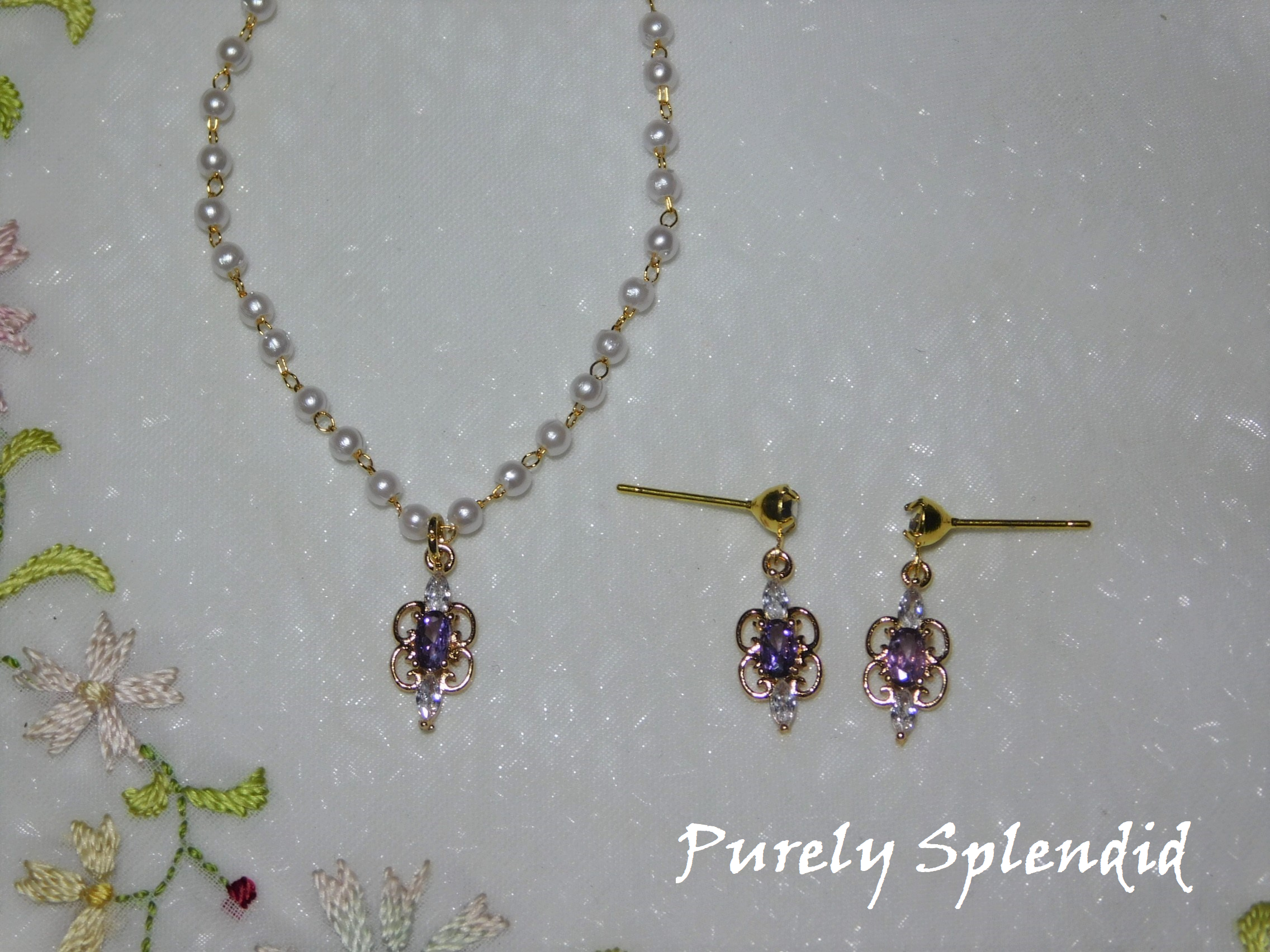 Sparkling Pearl Evening Necklace and Earrings