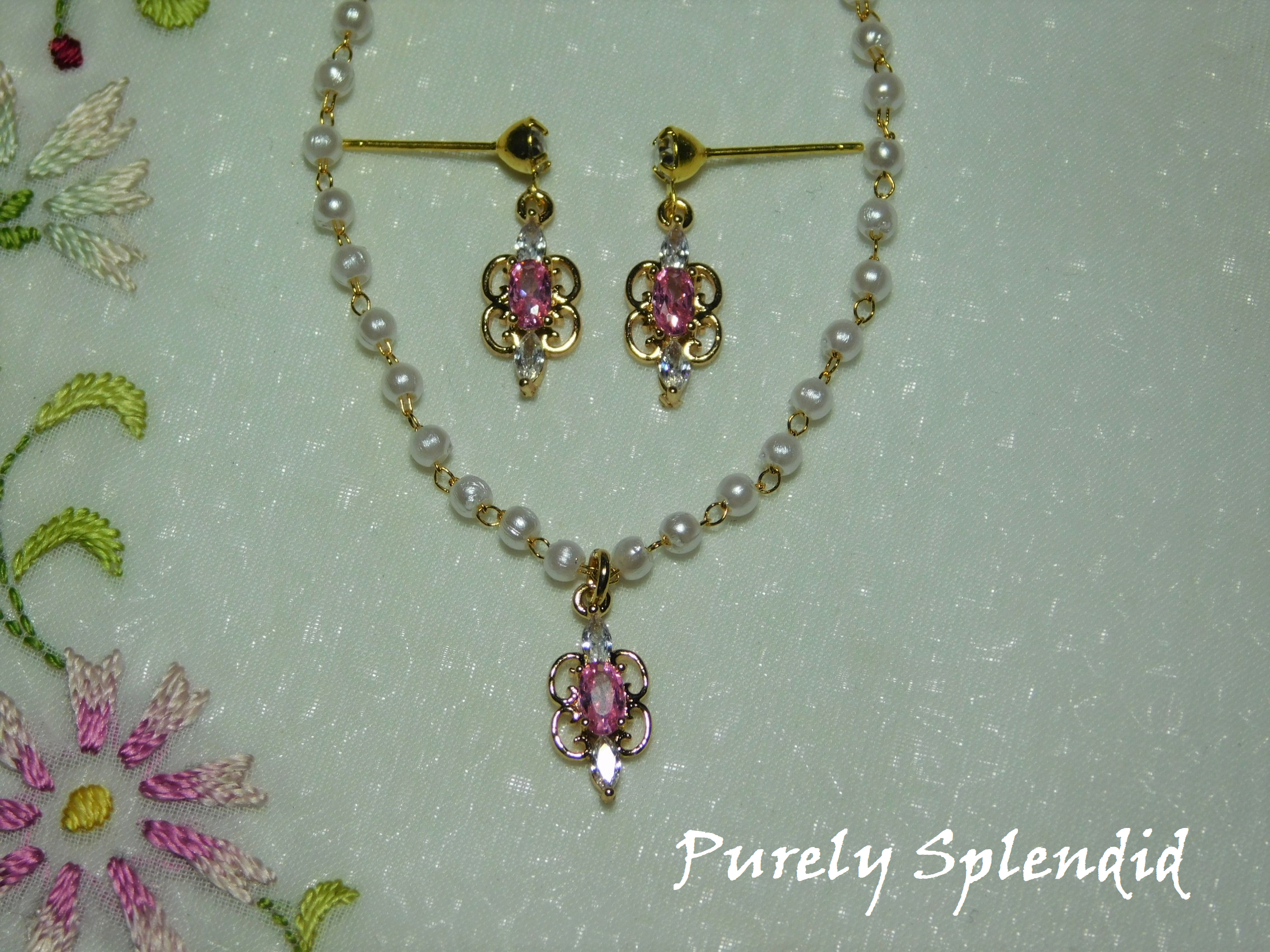 Sparkling Pearl Evening Necklace and Earrings
