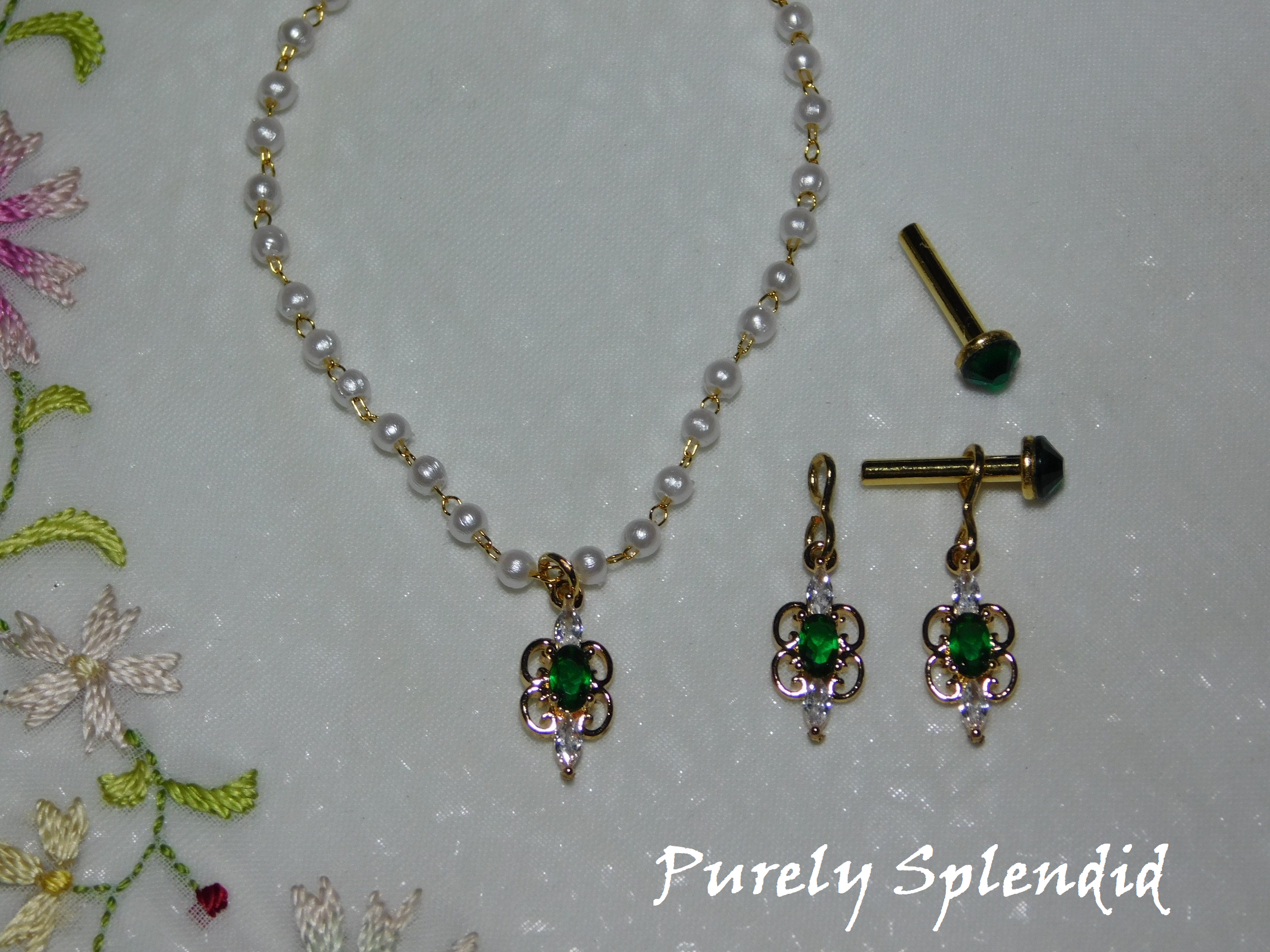 Sparkling Pearl Evening Necklace and Earrings