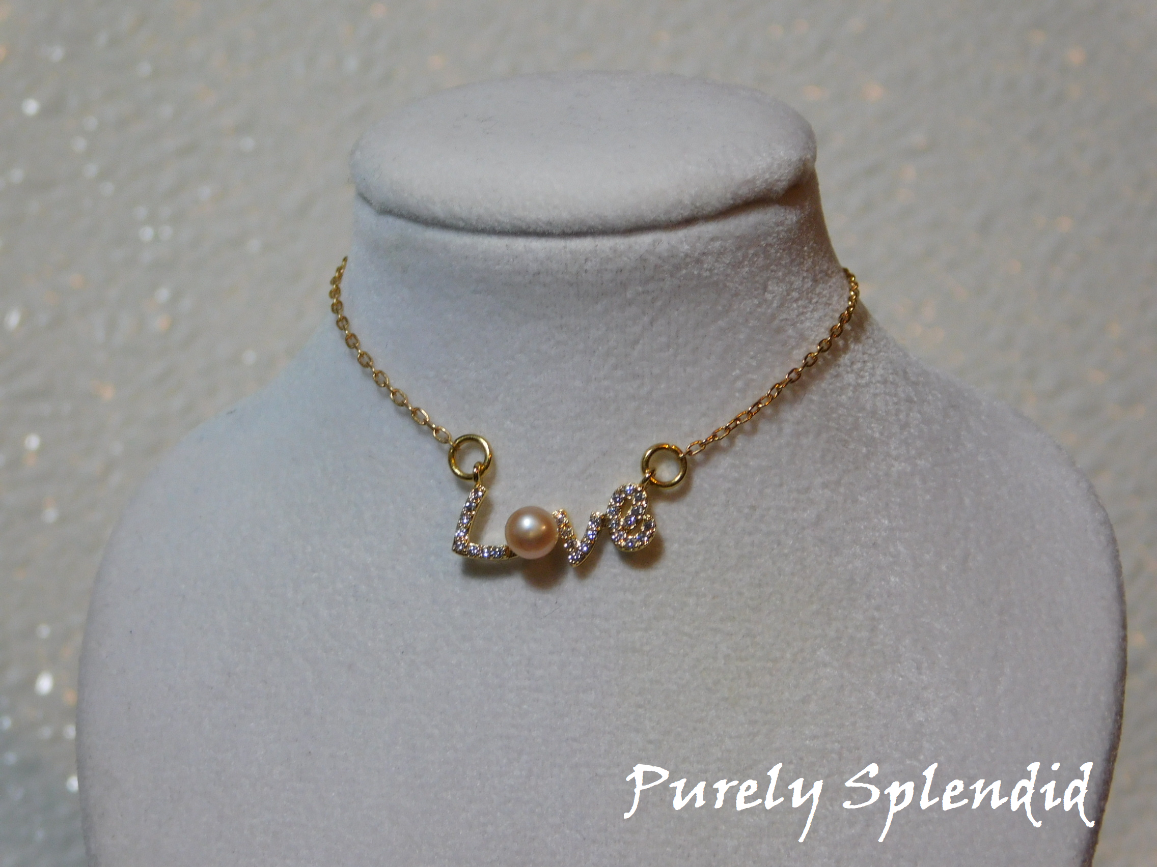 18 inch girl doll LOVE necklace | American made gold plated with soft pink pearl center | Purely Splendid
