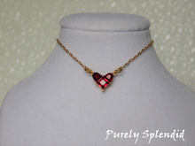 Load image into Gallery viewer, beautiful Sparkling Red Heart Necklace on a dainty gold colored chain
