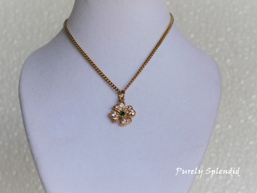 18 inch girl doll sparkling four leaf clover necklace with green center
