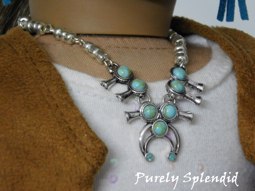 18 inch doll shown wearing Squash Blossom Necklace