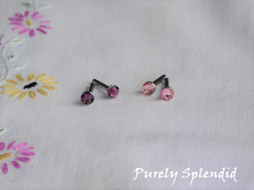 Amethyst and Light Rose Sparkling Crystal Stud Earrings 