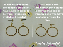 Load image into Gallery viewer, Compairson of the &quot;to use with 2mm studs&quot; earrings and the &quot;Girl Doll &amp; ME&quot; earrings
