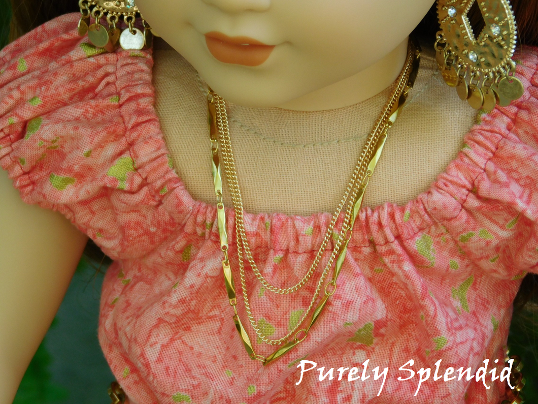 18 inch doll shown wearing a Triple Gold Chain Necklace