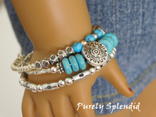 Load image into Gallery viewer, Turquoise and Silver Stacking Bracelets
