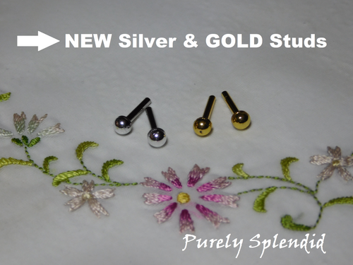 two pairs of Small Classic Colors 2mm Stud Earrings for dolls who wear these precisely sized stud earrings- shown in silver and gold