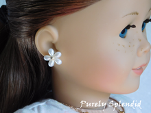 Load image into Gallery viewer, 18 inch doll shown wearing 2mm White Daisy Stud Earrings

